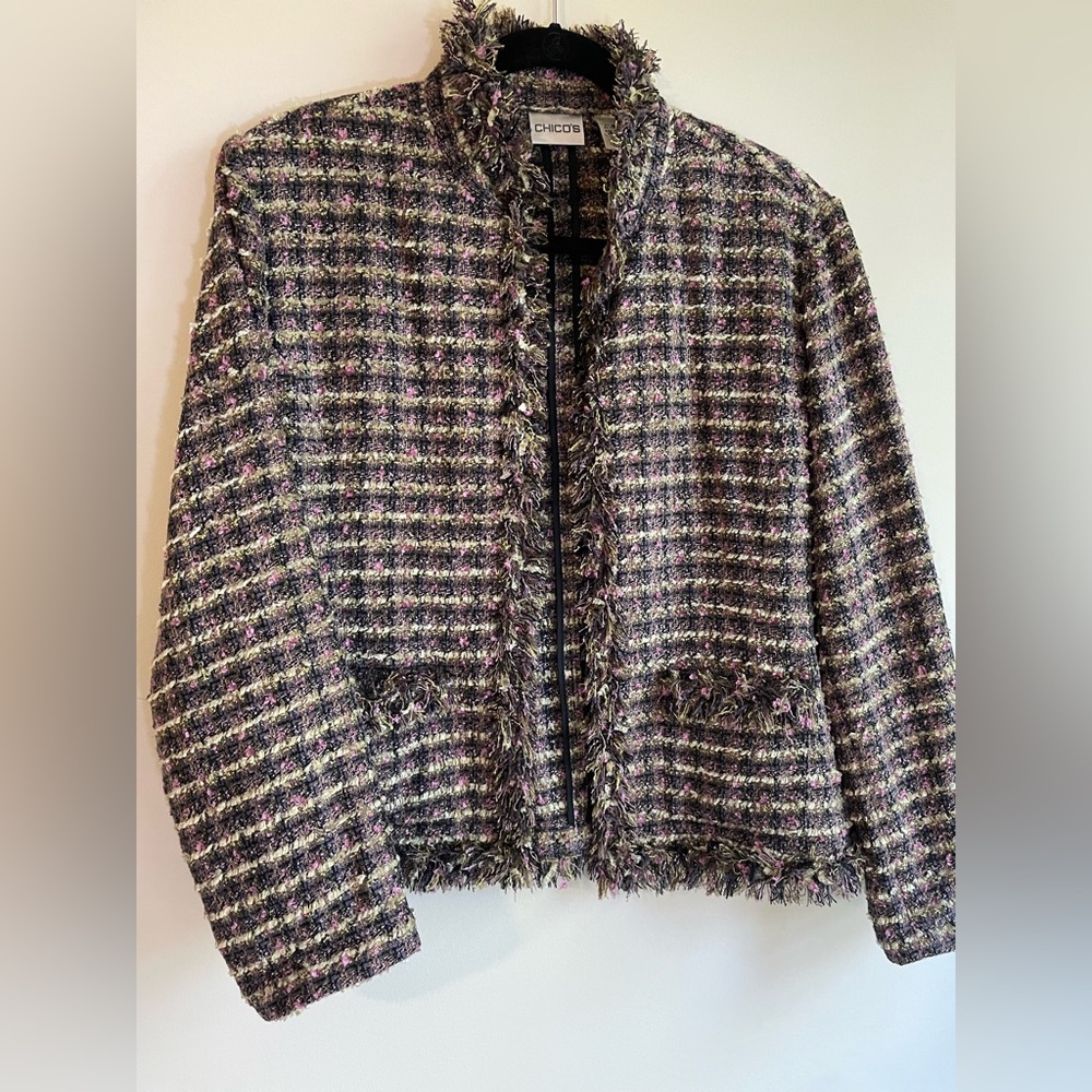 Chico's Multicolor Tweed Jacket. Size 1.